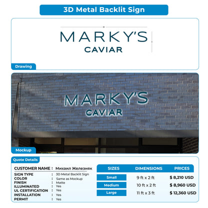 3D Metal backlit sign for Михаил Железняк (40% Deposit)