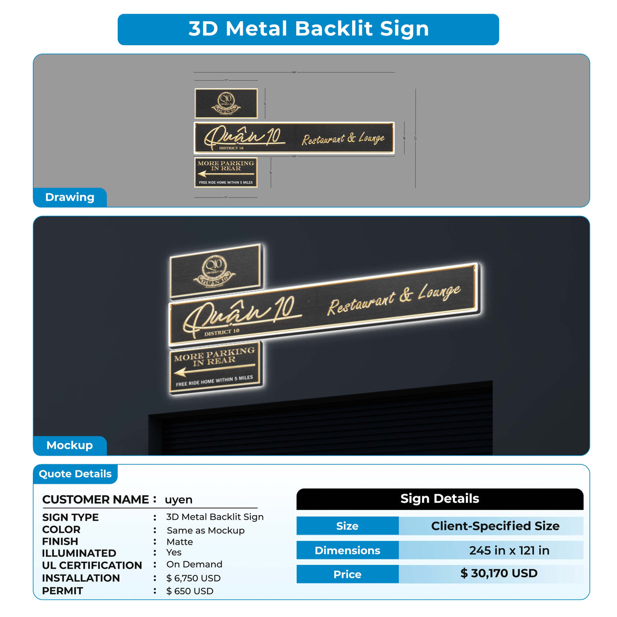 Custom sign for Uyen