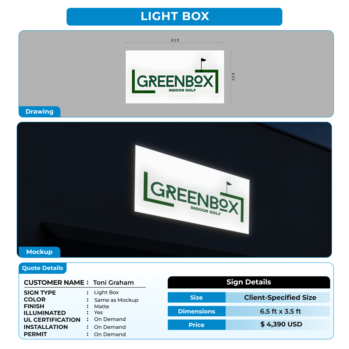 Lightbox Sign For Toni Graham