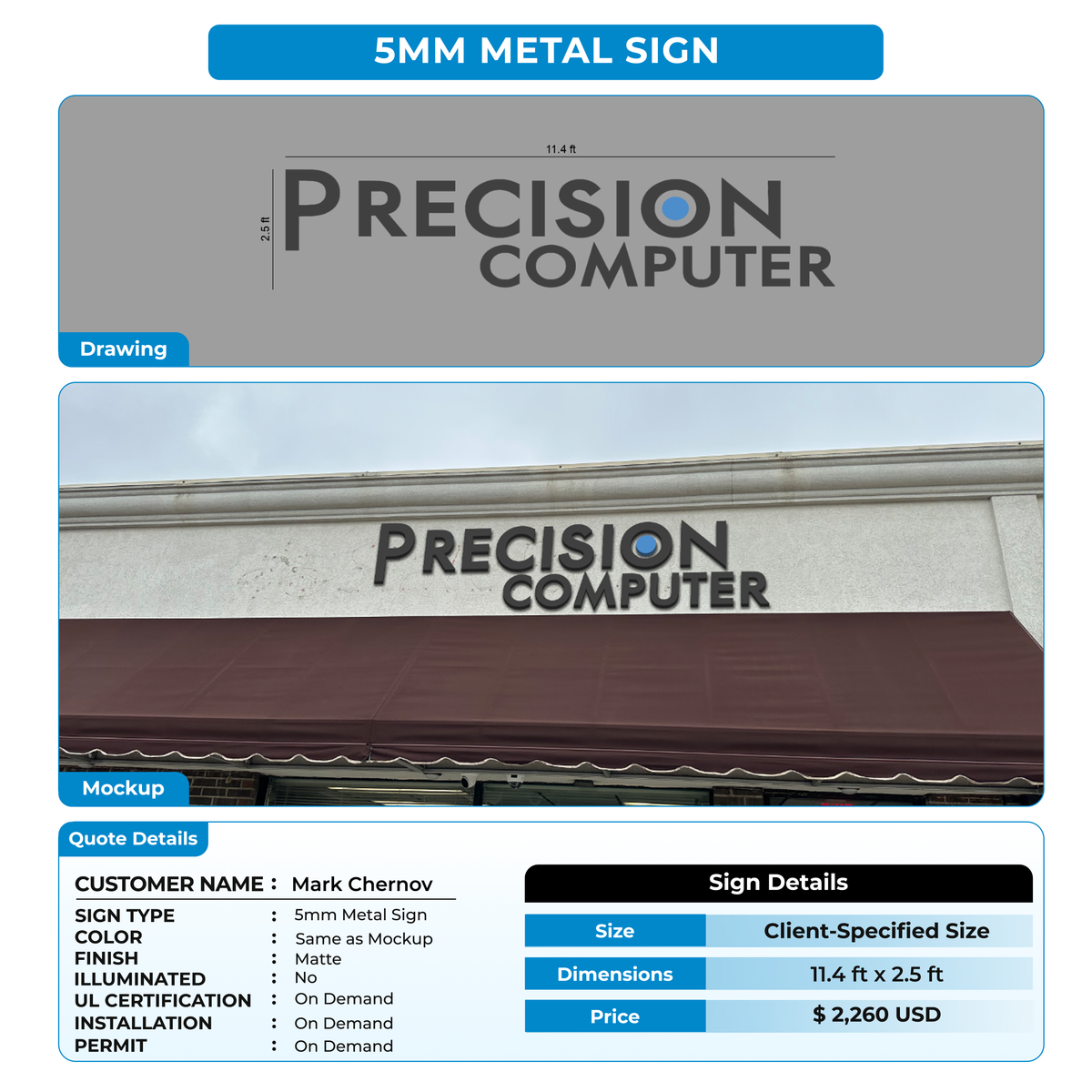 5mm metal sign for Mark Chernov