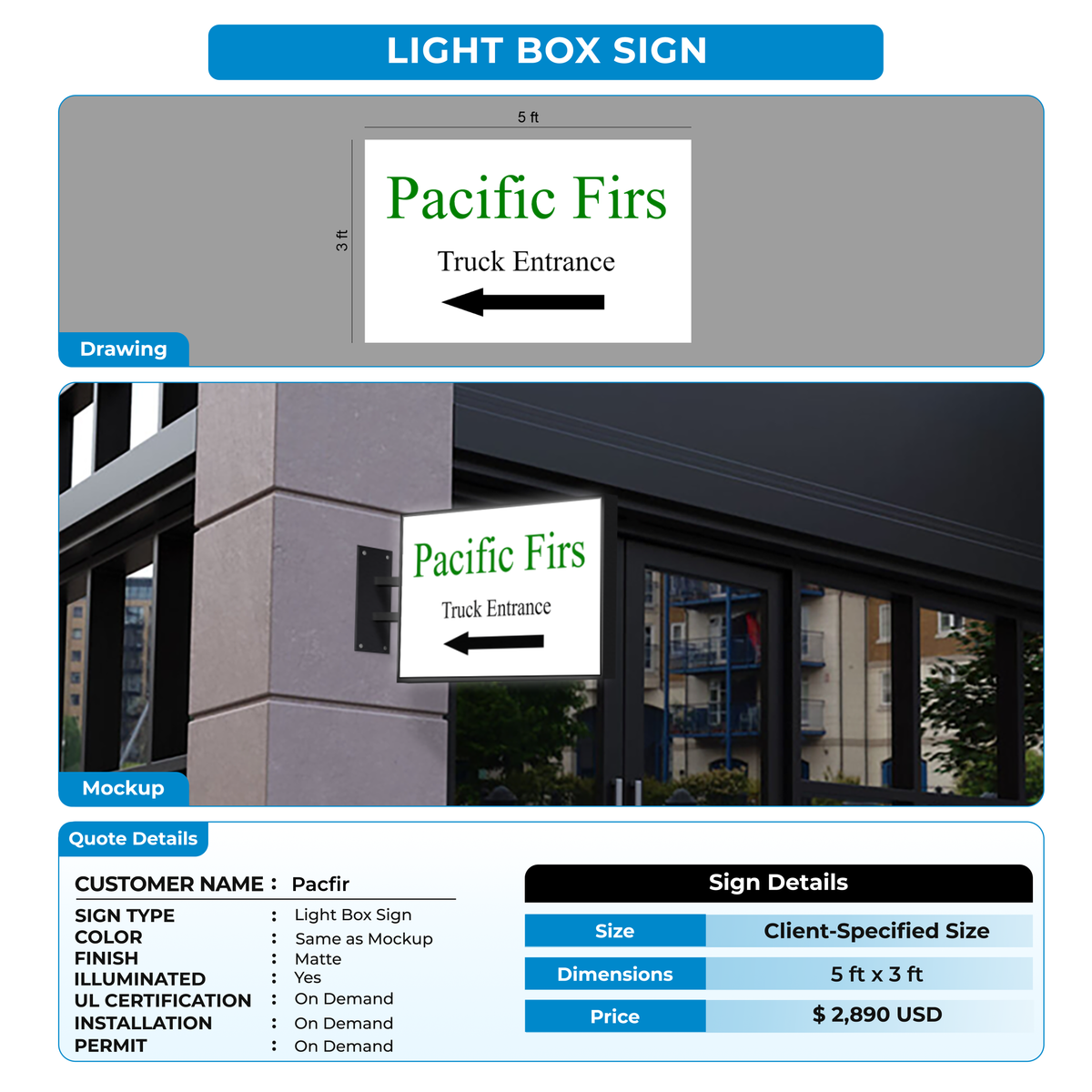 Business signage for pacfir dane