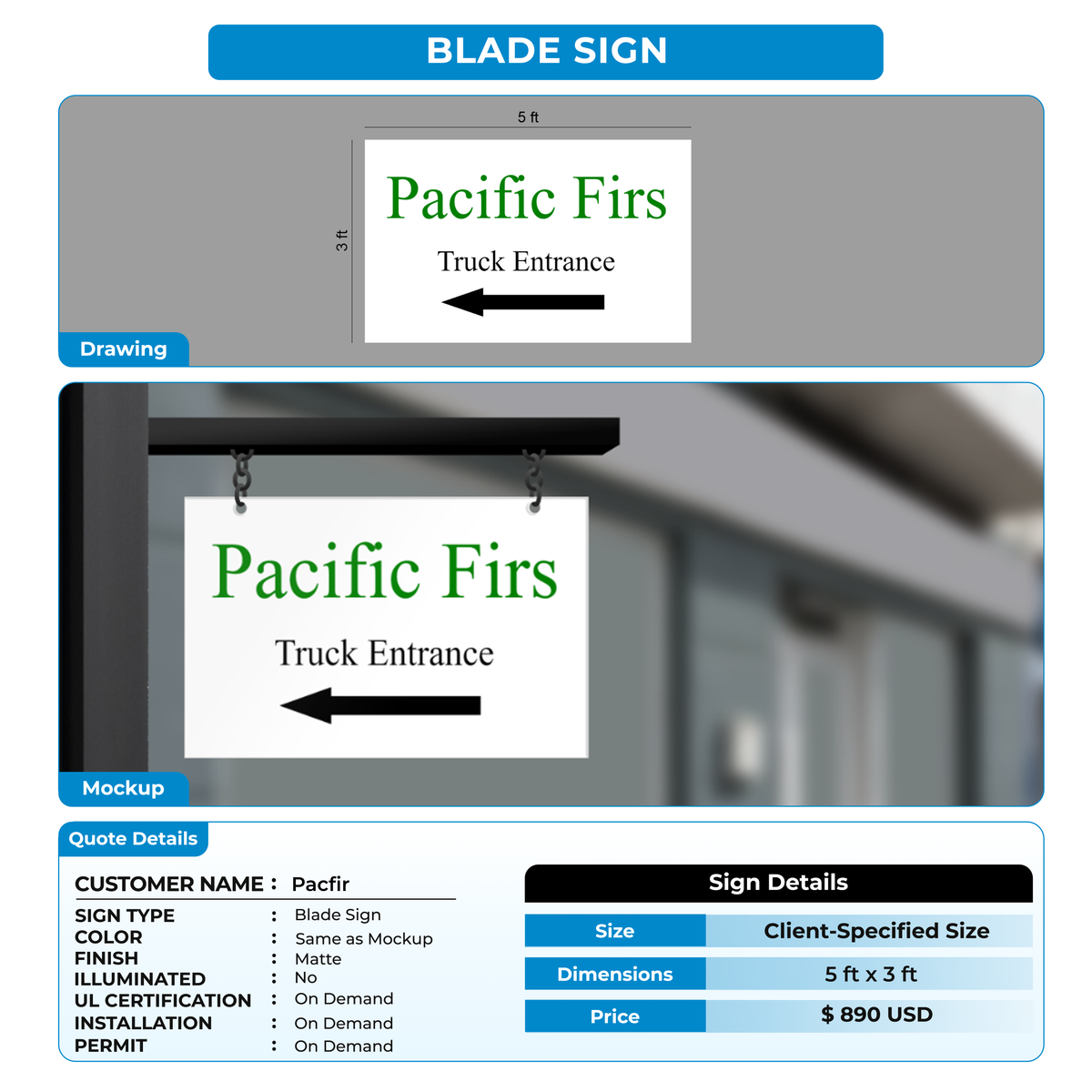 Business signage for pacfir dane
