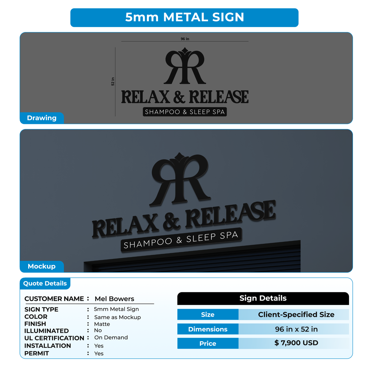 Business signage for Mel Bowers
