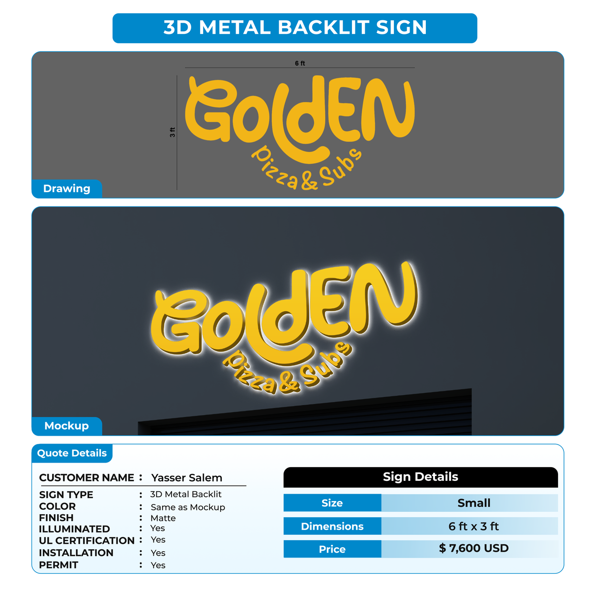 3d metal backlit for Yasser Salem