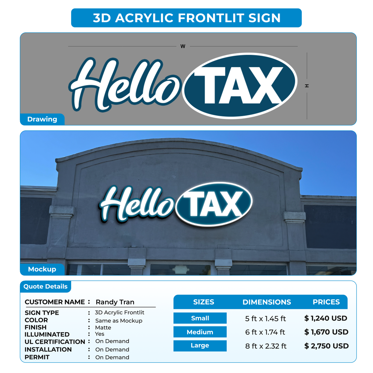 3d acrylic frontlit for Randy Tran