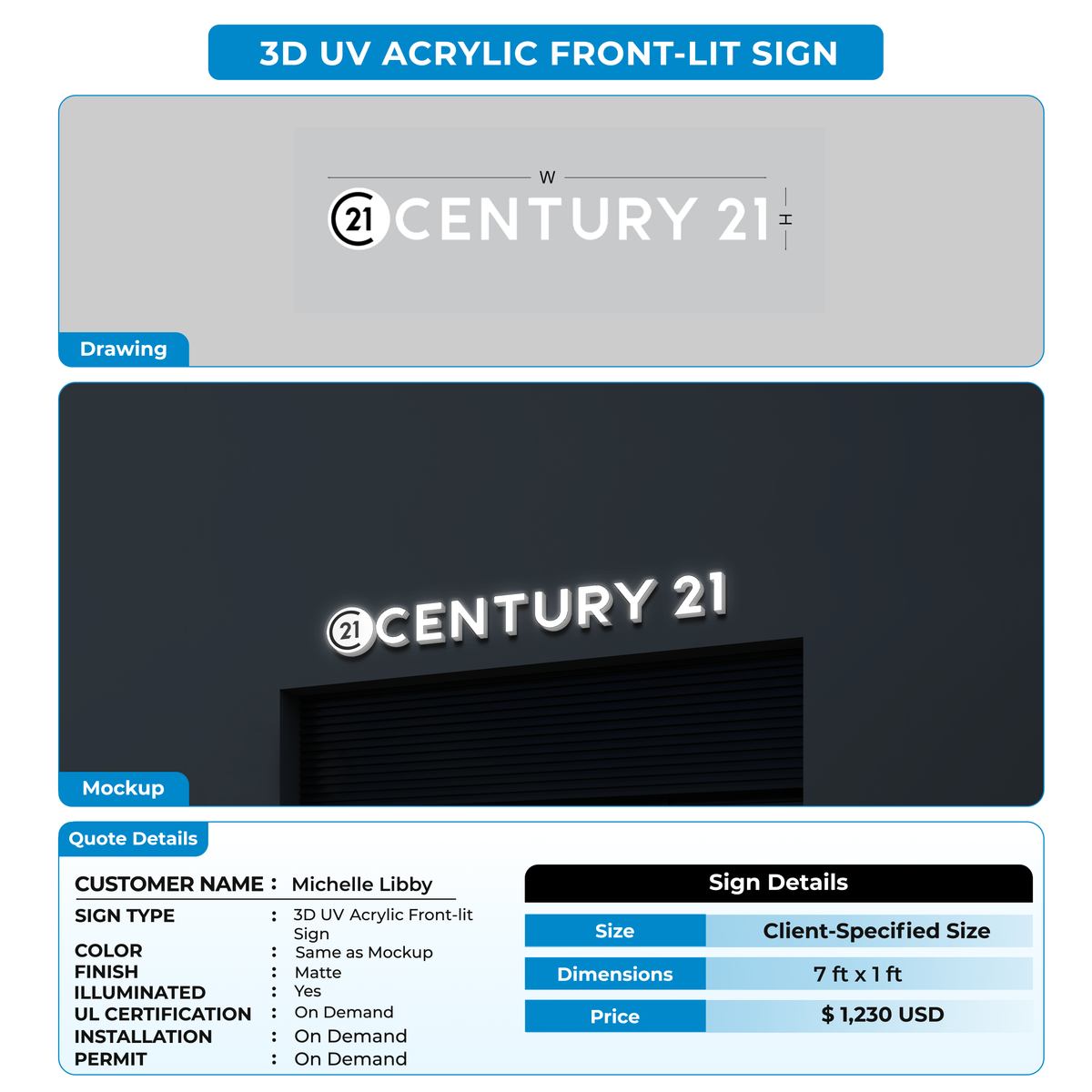 3d acrylic frontlit for Michelle Libby