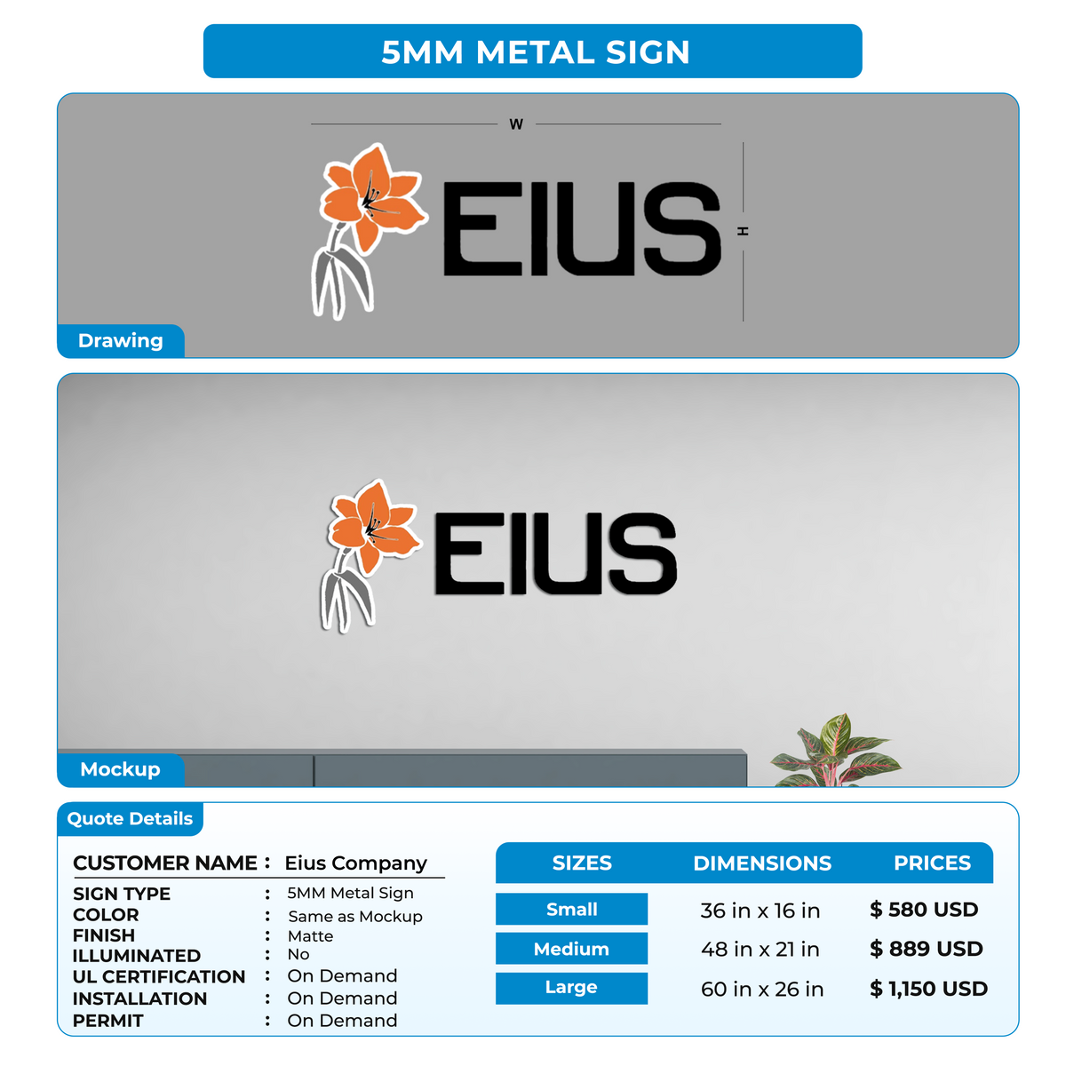 Custom Signs For Eius Company