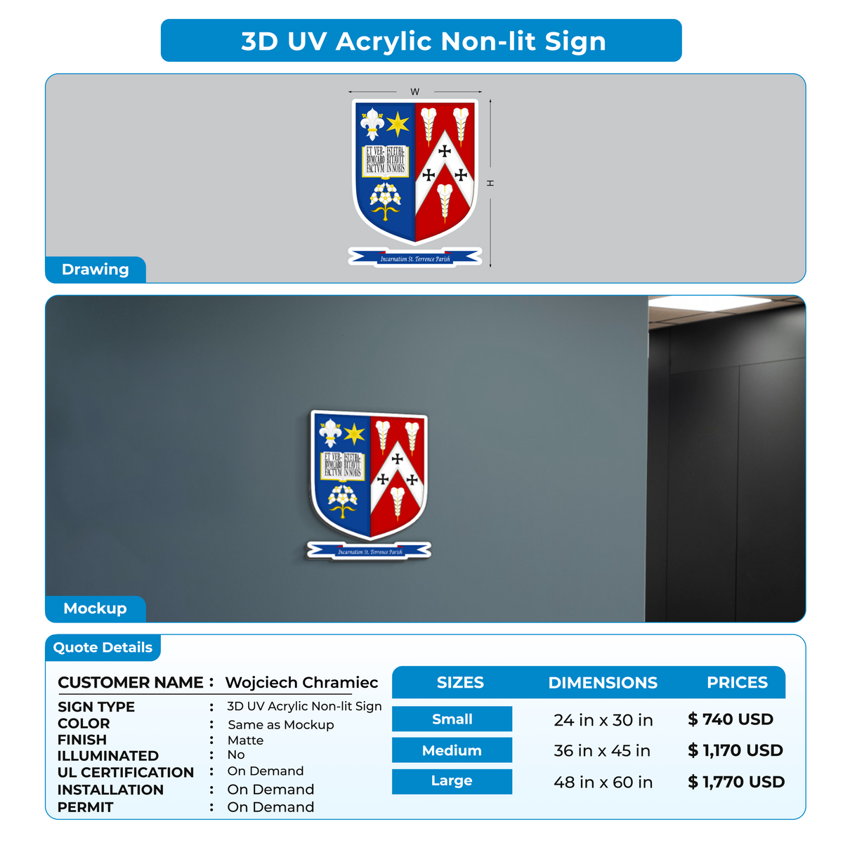 3d acrylic non-lit sign for Wojciech Chramiec