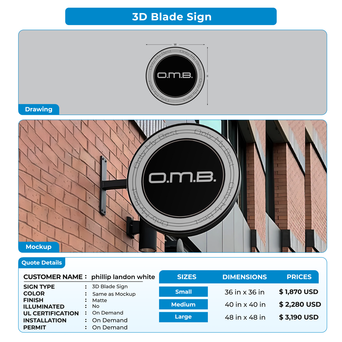3d blade sign for phillip landon white