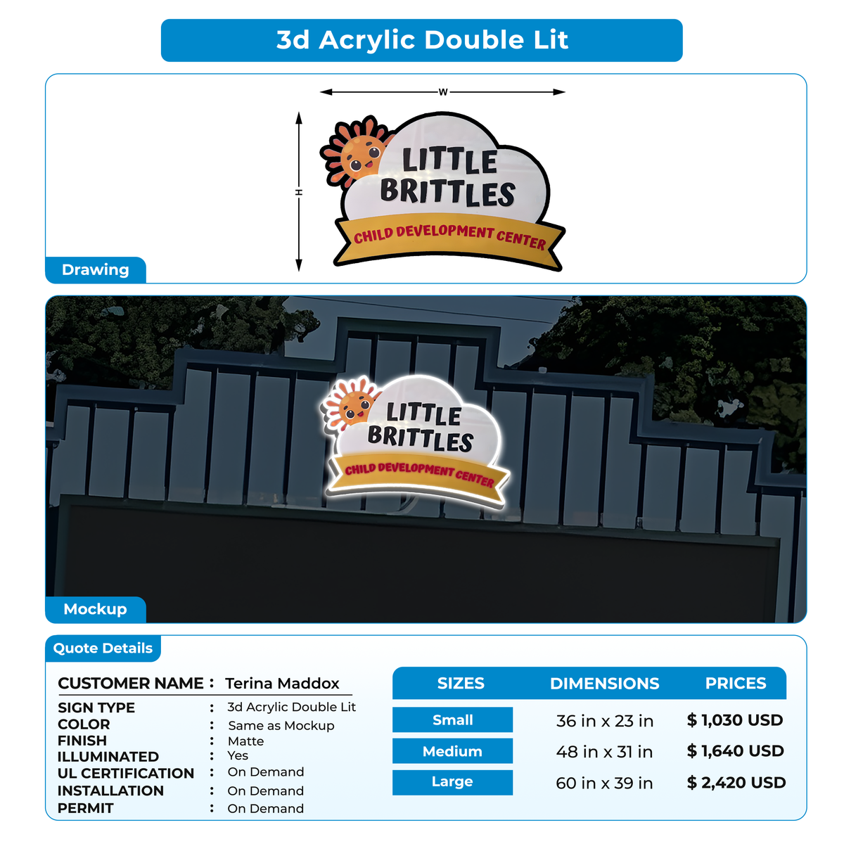 3d acrylic doublelit for Terina Maddox