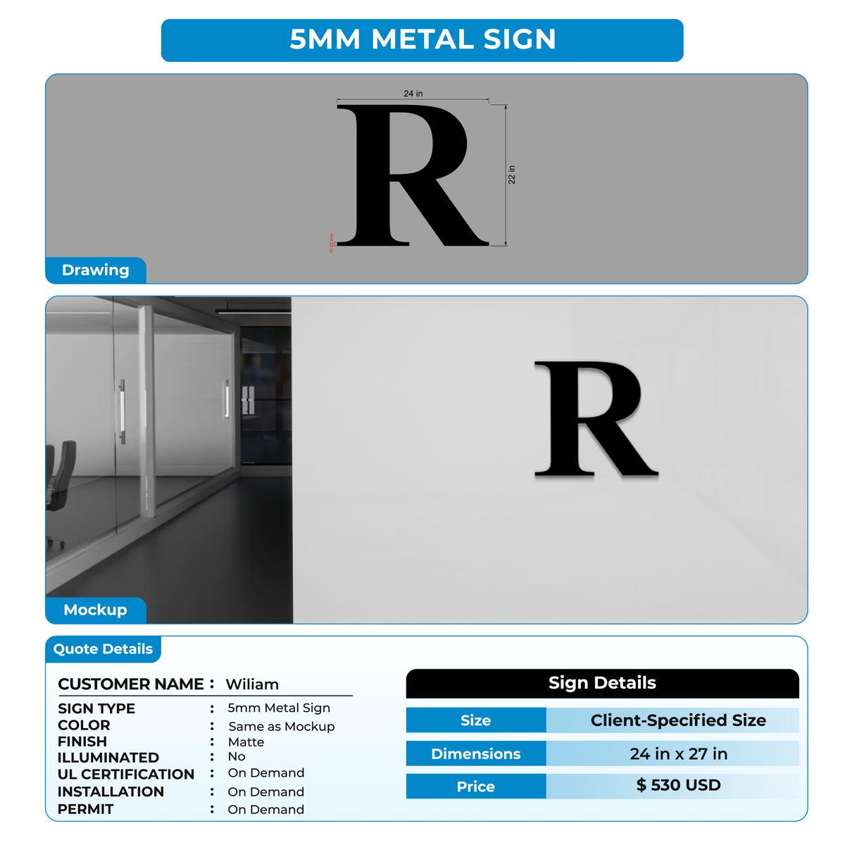 5MM Metal Sign for Wiliam