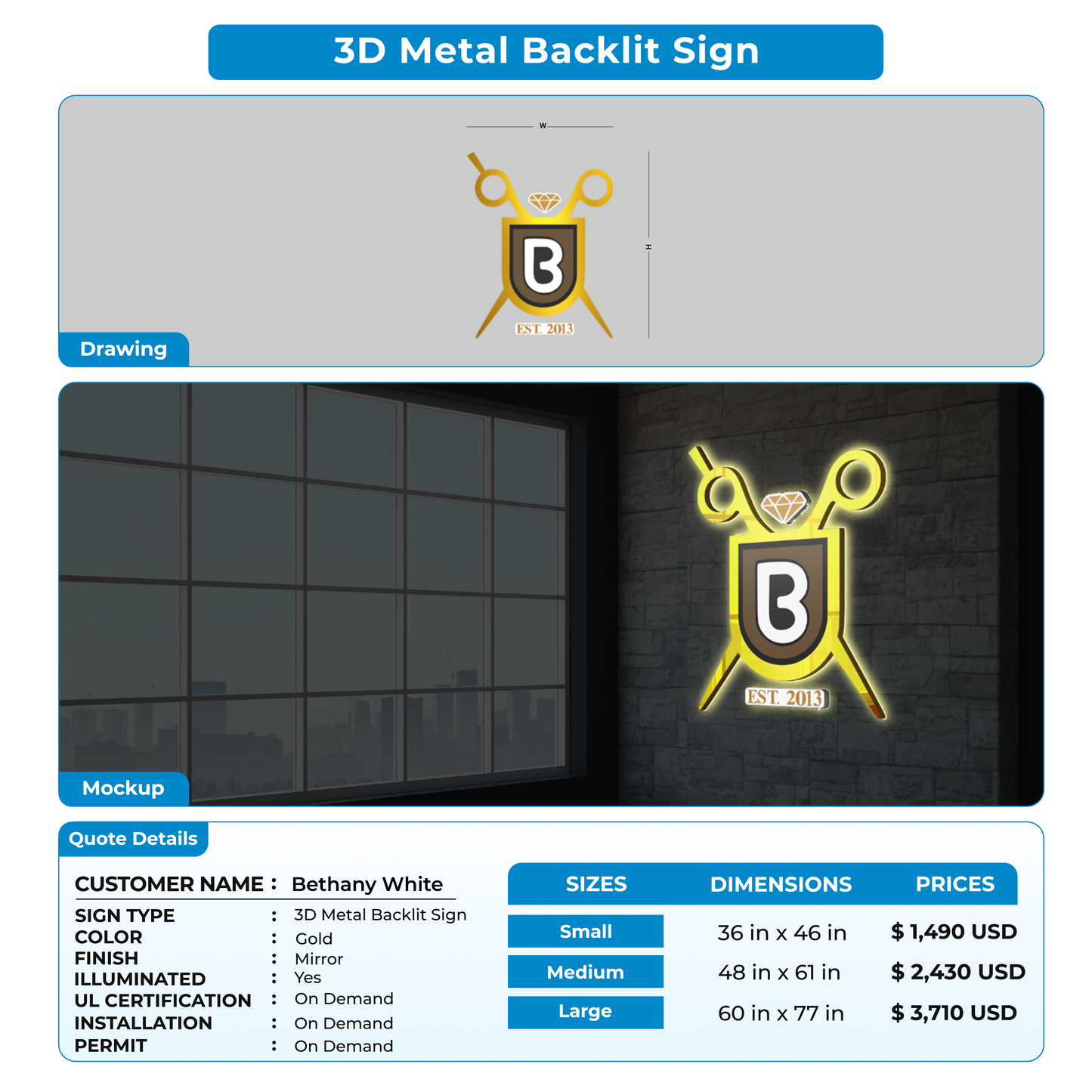 Custom Signs For Bethany White