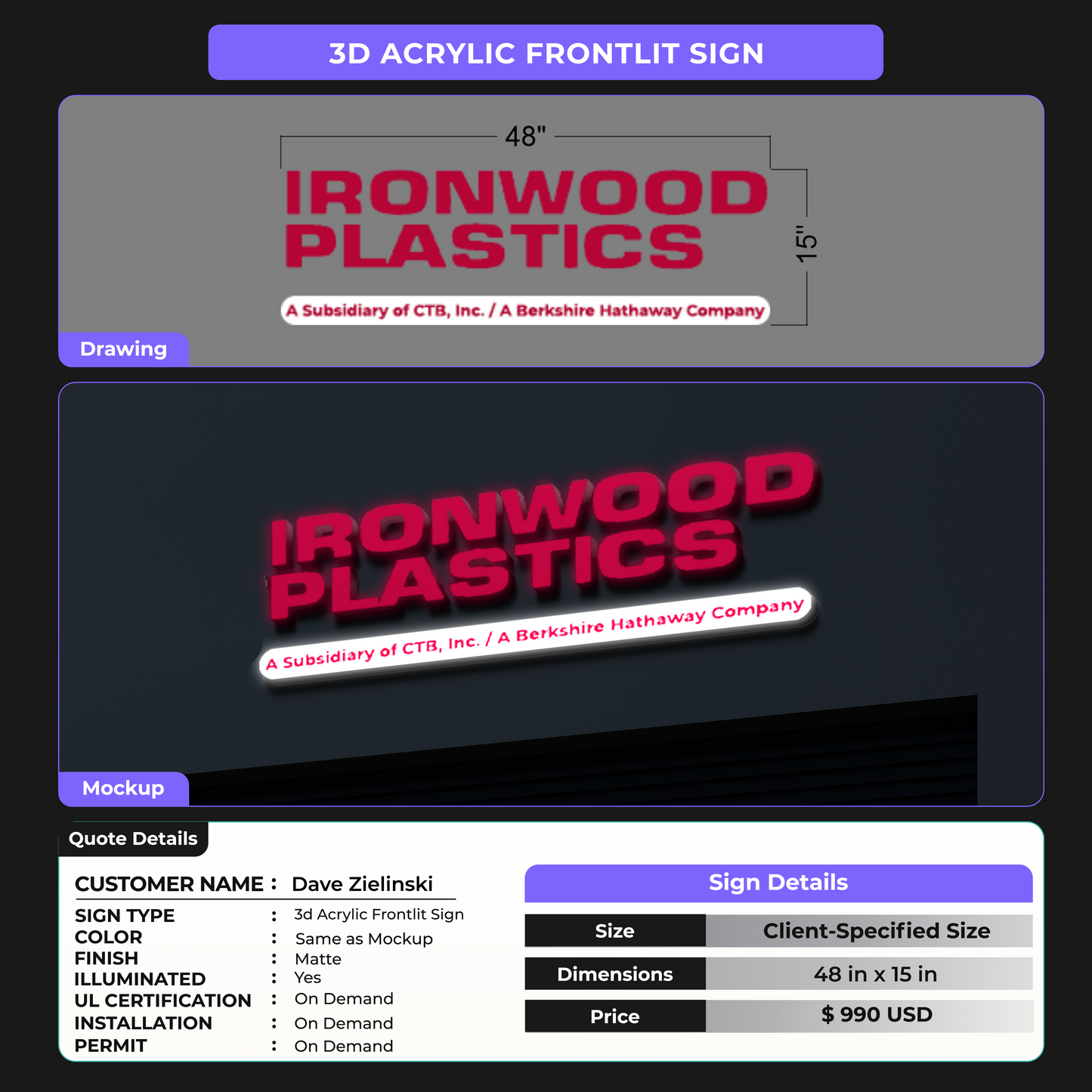 Custom Signs for Dave Zielinski