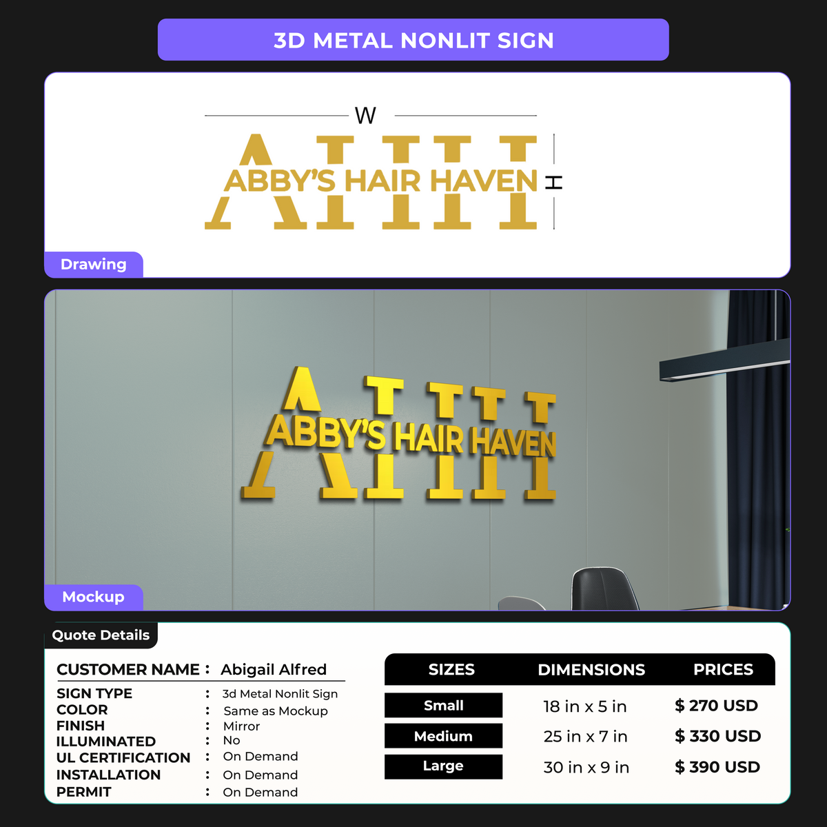 Custom Signs for Abigail Alfred