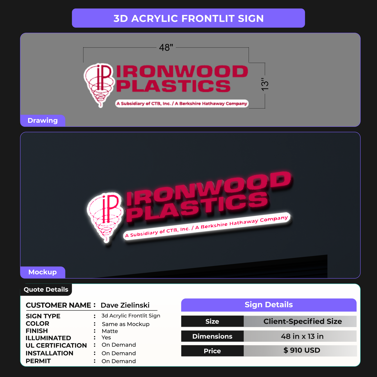 Custom Signs for Dave Zielinski