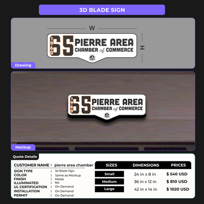 Custom Signs for pierre area chamber