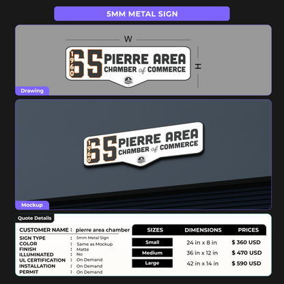 Custom Signs for pierre area chamber