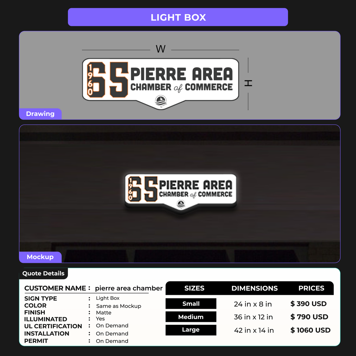 Custom Signs for pierre area chamber