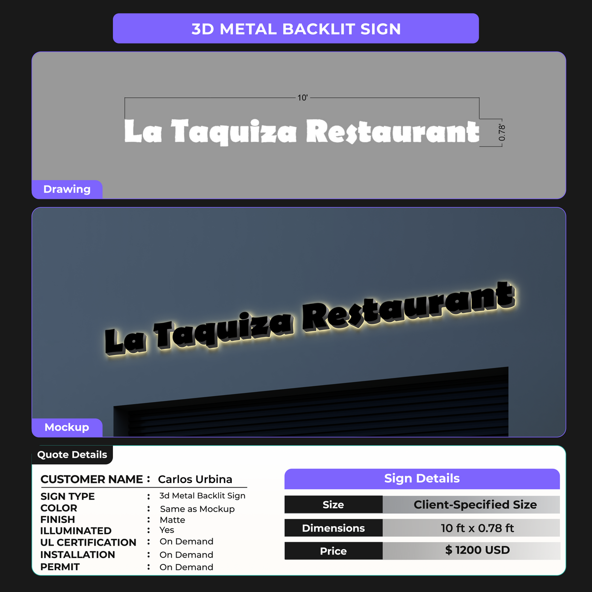 Custom Signs for Carlos Urbina