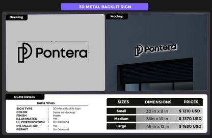 3d metal backlit sign for Karla Vivas