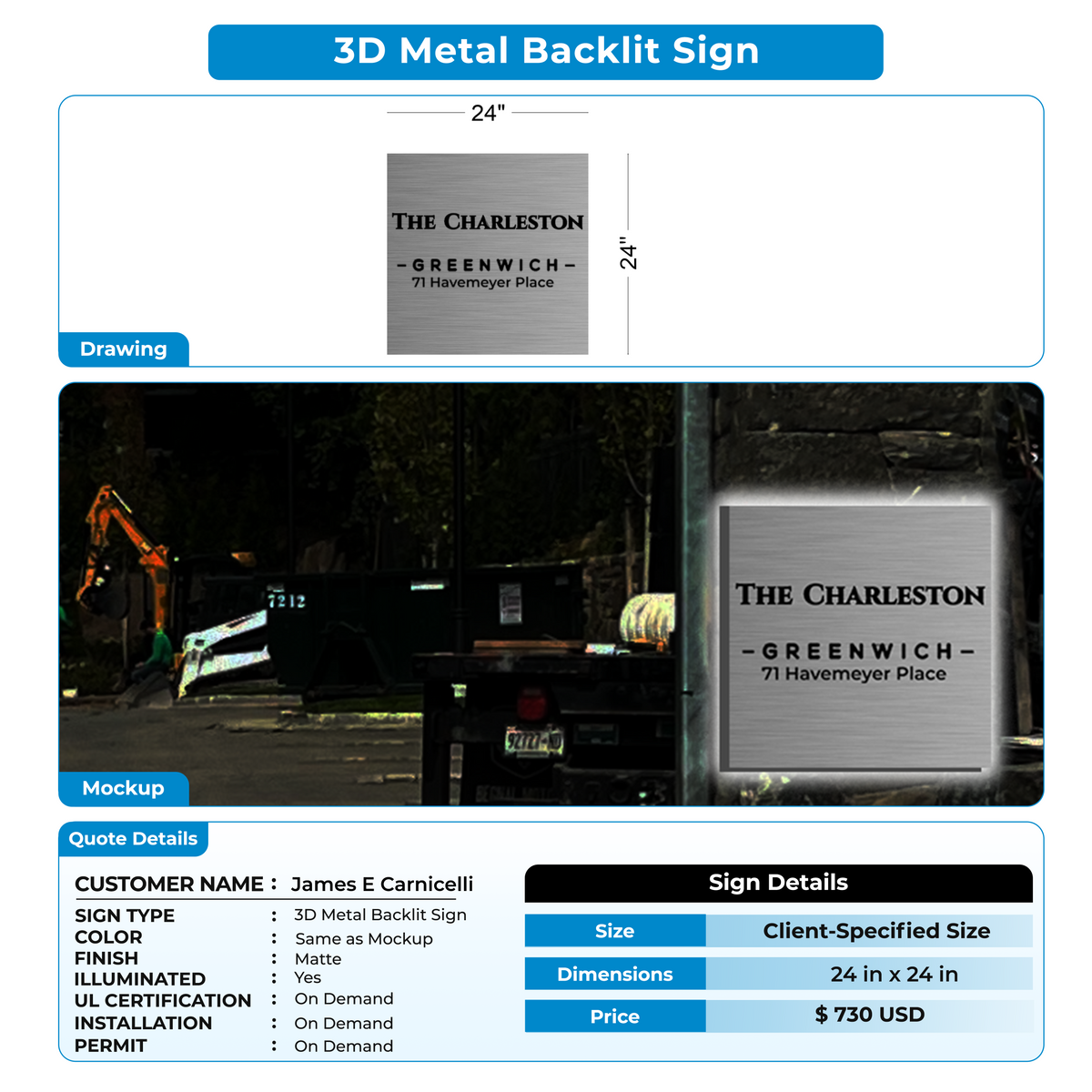 custom sign for James E Carnicelli