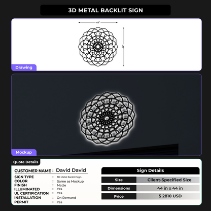 3D Metal Backlit Sign For David David