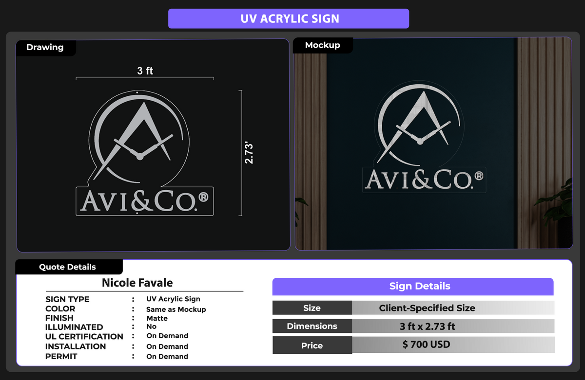 UV Acrylic Signs for Nicole Favale