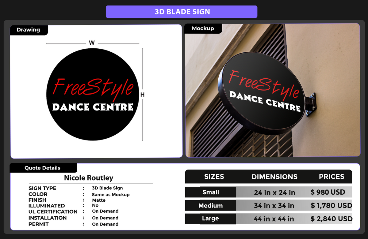 3D Blade Sign for Nicole Routley